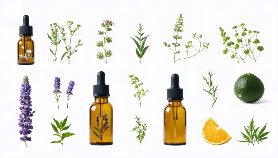Display of herbal vaping products featuring lavender, chamomile, and other wellness-focused ingredients