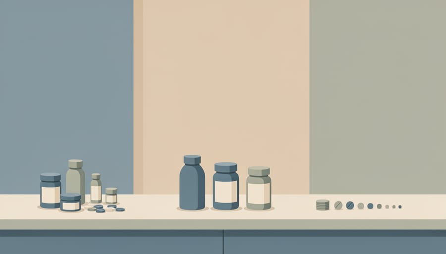 Assorted cannabis-derived wellness products arranged on a kitchen counter next to a notepad